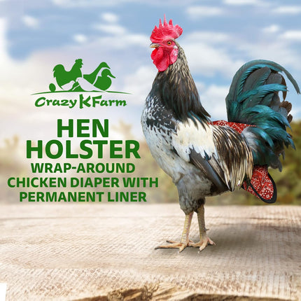 Hen Holster Bird Diaper, Wrap Around - for Hens, Roosters, Ducks, Leak-Proof Design, Comfortable Fleece Strap Bird Harness with Sewn-in Liner, Secure Hook & Loop Closure - Large, Red Bandana