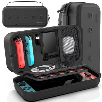Switch Carrying Case Compatible with Nintendo & OLED, Portable Switch Travel Carry Case Fit for Joy-Con and Adapter, Hard Shell Protective OLED Pouch Bag with 20 Games, Black