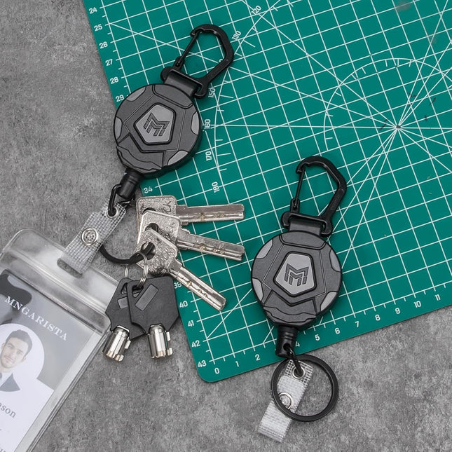 Retractable Keychain, Heavy Duty Carabiner Badge Holder, Tactical ID Badge Reel with 31.5” Steel - photo 2