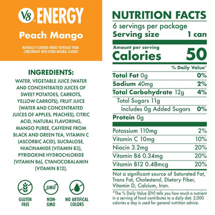 Energy Peach Mango Energy Drink, 8 fl oz Can (24 Pack)