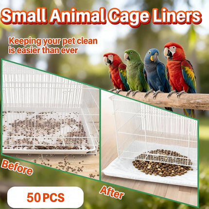 50 Pcs Bird Cage Liner, Leak-Proof Bird Cage Liners, Rabbit Litter Box Liners, Quick Cleanup Essential for Small Animals Indoor Use