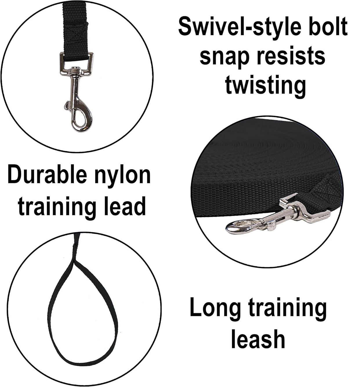 Black 20 ft Dog and Puppy Recall Training Leash - photo 3