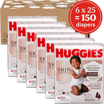 Huggies Size 4 Diapers, Skin Essentials Baby Diapers, Size 4 (22-37 lbs), 150 Count (6 Packs of 25), Packaging May Vary