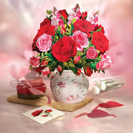 Freshcut Paper Pop Up Cards, Blooming Roses, 12 Inch Life Sized Forever Flower Bouquet 3D Popup Greeting Card, Anniversary Cards, Blank Notecard & Envelope