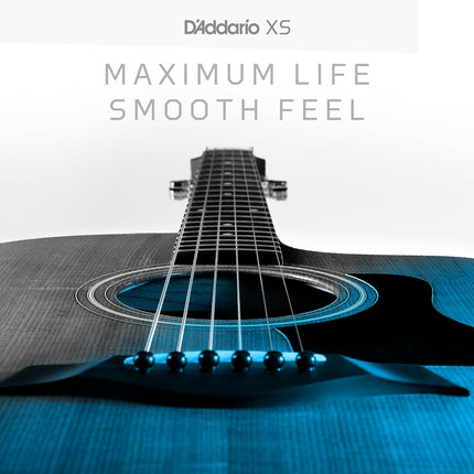 D'Addario Acoustic Guitar Strings, XS Phosphor Bronze Coated, XSAPB1256, Light Top/Medium Bottom Gauge 12-56, 6-String Set, Pack of 1