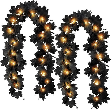 2Pcs Black Maple Leaf Garland Halloween Artificial Fall Leave Vines