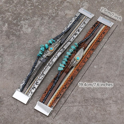 Turquoise Bracelet for Women, Boho Western Bracelet for Turquoise Jewelry, Leather Wrap Multi-Layer Turquoise Bracelet Bangle Jewelry