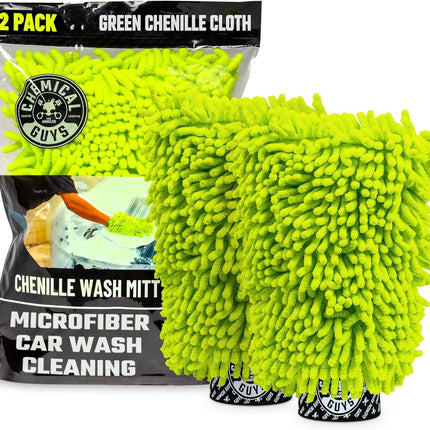 Chemical Guys Chenille Premium Scratch-Free Microfiber Wash Mitt for Car Washing - 2 Pack, Lime Green, Ultra-Soft Car Wash Gloves, Swirl-Free Finish, Safe for Trucks, SUVs, Motorcycles, and More