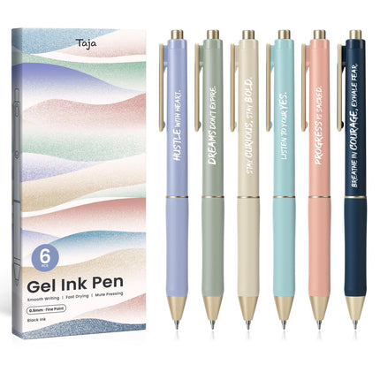 Bolígrafos de gel, 6 piezas de tinta negra de secado rápido, punta fina de 0.5mm, tonos pastel
