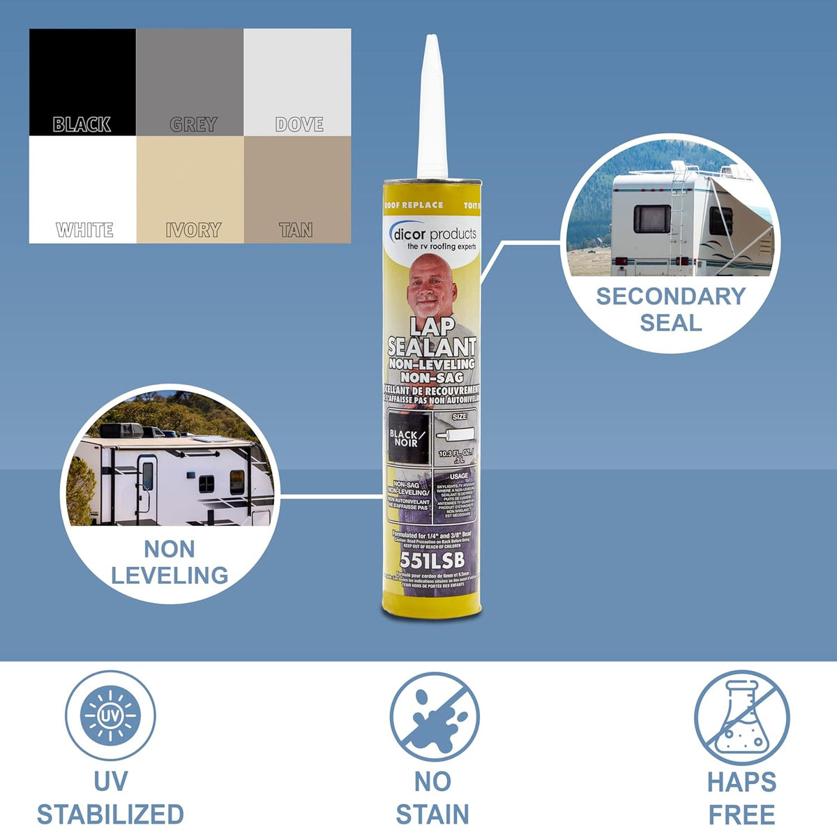 HAPS-Free NON-Leveling Lap Sealant - 10.3 Oz, Black, Secure, Ideal for RV Roofing, Maintenance, Repair - photo 4