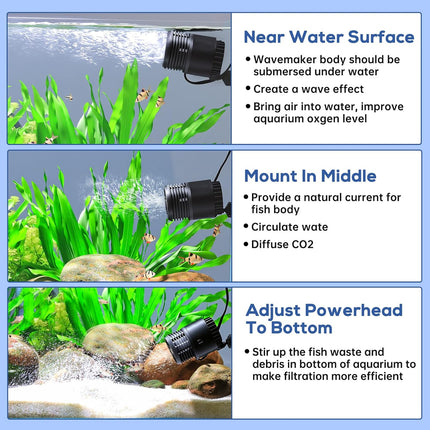 hygger Aquarium Wave Maker 4W 750GPH Submersible Water Circulation Pump with Magnetic Base, Quiet Rotating Powerhead for 5-15 Gallon Freshwater & Saltwater Tanks