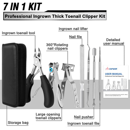 Toenail Clippers for Seniors Thick Toenails, Heavy Duty Toe Nail Clippers Adult Thick Nails Long Handle, Large Toenail Clippers for Thick Nails 7Pcs