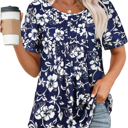 Womens T Shirts Short Sleeve Tops Pleated Dressy Casual Flowy Summer Blouses