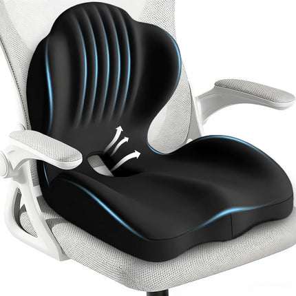 Seat Cushion for Office Chair and Car, L-Shaped Ergonomic Seat Cushions,Memory Foam Orthopedic Cushion with Coccyx Hollow,Lumbar Support & Tailbone Pain Relief for Car, Truck, Home,Gaming Chair,Black