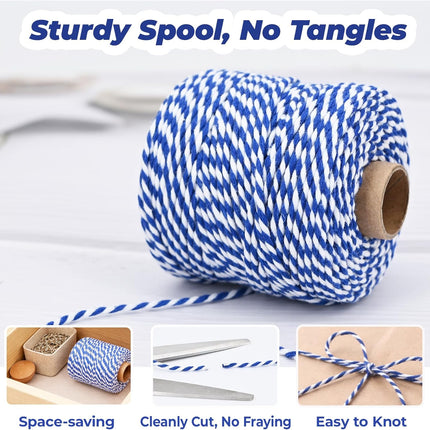 Cotton Twine String,2mm Thick, 164 Feet per Roll, 2 Pack, for Crafts Gift Wrapping Baking Holiday Decor,Royal Blue and White