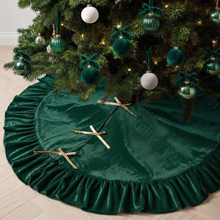 Falda de árbol de Navidad de terciopelo, 48 Inches, estilo moño, verde salvia
