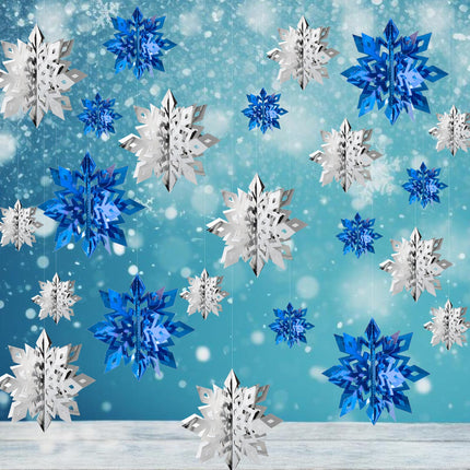 Snowflake Decorations, Paper Christmas Hanging Decor Indoor, White, 14-Pc