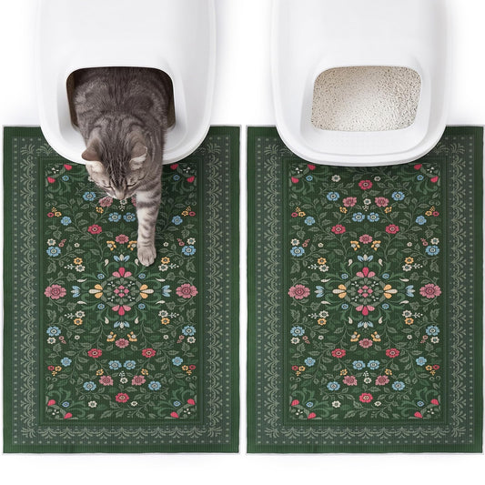 Cat Litter Mat, 2 Pack 33" x 22" Machine Washable for Litter Boxes