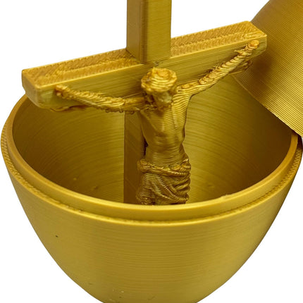 Jesus on the Cross Easter Egg – Christian Easter Gift, Religious Easter Egg with Crucifix Figure Inside, Faith-Based Easter Basket Stuffer, Meaningful Resurrection Sunday Gift (Gold Jesus)