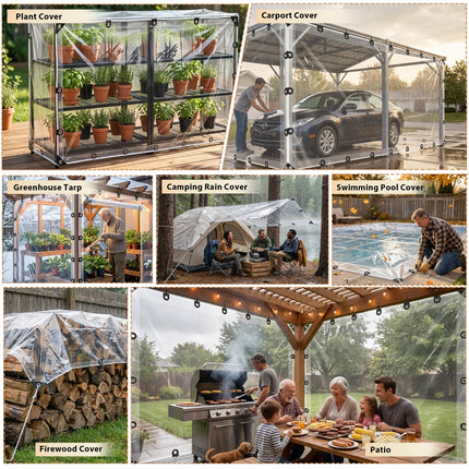 Clear Tarps Heavy Duty Waterproof, 8 Mil Transparent Vinyl Tarpaulin with Grommets, Ropes, Zip Ties Reinforced Edge, Tear-Resistant, Anti-UV for Greenhouse, Patio, Garden, Porch, Pavilion (4x6 FT)