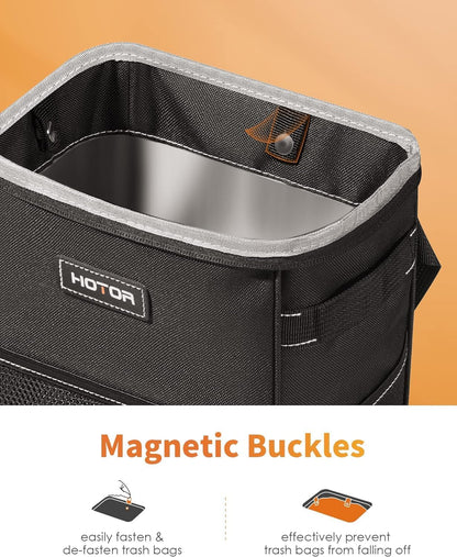 Car Trash Can with Lid and Storage Pockets, 2 Gallons, Black - photo 2