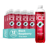 Black Raspberry Sparkling Water, Zero Sugar Flavored Water, with Vitamins and Antioxidants, Low Calorie Beverage, 17 fl oz Bottles (Pack of 12)