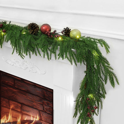 6Ft 2Pcs Artificial Norfolk Pine Garland, Real Touch Faux Greenery for Fireplace Mantel Staircase Wall, Christmas Hanging Indoor Outdoor Decor