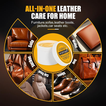 Leather Cleaner and Conditioner, Leather Repair Balm & Recoloring Cream, Furniture Salve for Leather Couch, Car Seat, Bag & Boot, Natural Formula Prevents Cracking, Fading & Water Stains - 8OZ