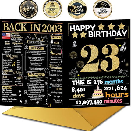 Joycard 23rd Birthday Card with Envelope, 23rd Birthday Decorations for Her Him, 23rd Birthday Gifts for Daughter Son, Happy Birthday Cards for 23 Year Old Grandson Granddaughter, Back in 2003