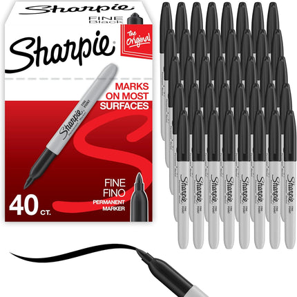 Sharpie Permanent Markers, Fine Tip, Black, 40 Count - Office Supplies, Quick Drying, Fade Resistant, For Wood, Plastic, Paper, Metal, And More