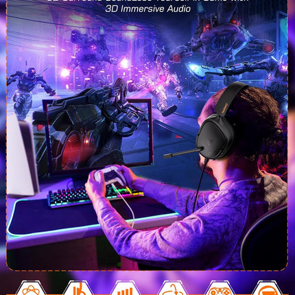 NUBWO HG04L Gaming Headset for PS5/PS4, Xbox Series X|S/Xbox One, Switch – 250g Lightweight, Clear Unidirectional Mic, Soft Memory Earmuffs, 3.5mm Jack for Gaming & Work - Black