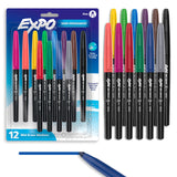 Wet Erase Markers, Semi-Permanent, Assorted Colors, Fine Tip, 12 Count - For Writing on Glass, Whiteboards, Mirrors, Calendar, Labeling, Organizing