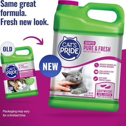 Cat's Pride Premium Lightweight Clumping Litter: Pure & Fresh - Up to 10 Days of Powerful Odor Control - Multi-Cat, Scented, 10 Pounds