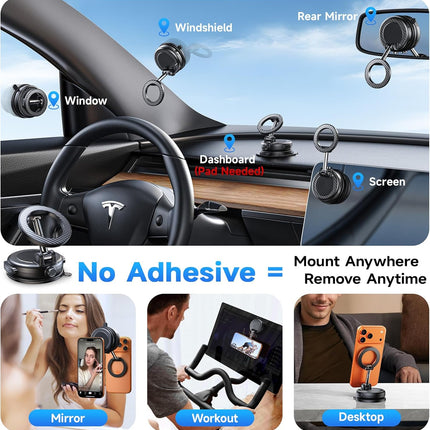 NeverFall Car Phone Mount for MagSafe, 89lbs Vacuum Suction, Strong Magnetic Dashboard & Windshield Mount, 360° Adjustable Phone Holder for iPhone & All Phones, Carbon Fiber