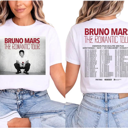 Handmade The Romantic Tour 2026 Front and Back T-Shirt, Bruno Concert Merch, Memorabilia Best Friend Matching Tee, Concert Lover Gift Multicolor