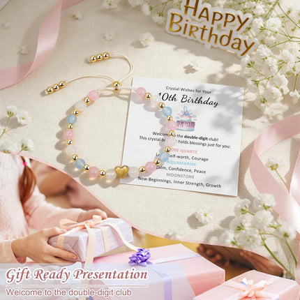 Sereney Birthday Gifts for Girls, Healing Crystal Bracelet as 10 16 Year Old Birthday Gift, Adjustable Beaded Bracelet as Sweet 16/Double Digits Gifts for Daughter Granddaughter Niece Goddaughter Sister