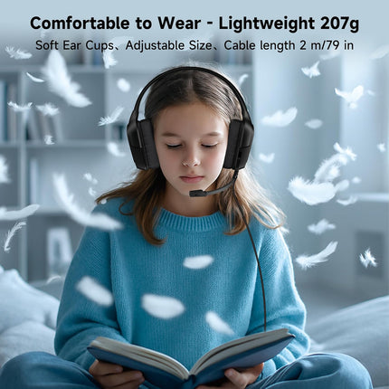 Gaming Headset for PS5,PS4,PC,Xbox Series X/S, 7.1 Surround Sound Wired Headphones with Mic, 207g Ultra-Lightweight, 40mm Drivers, 3.5mm Jack for Steam Deck, Mac, Laptop