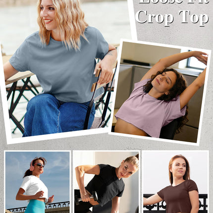 5 Pack Women's Loose Fit Short Sleeve Workout Crop Top T-Shirts