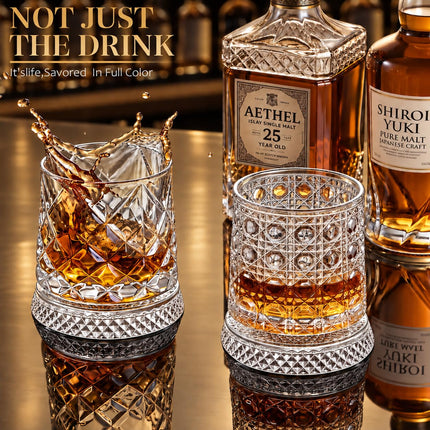Spinning Whiskey Glasses Set of 4,10oz Rotating Whiskey Glass,Whiskey Gift
