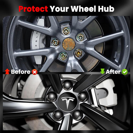 4 Pack Car Wheel Center Hub Cap Kit with 22 Lug Nut Covers, 2.2 in (56mm) Wheel Rim Covers Center Hubcaps with Emblem for Model 3 / Model Y, Black & Silver Exterior Decoration for Tesla