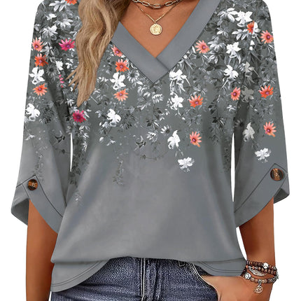 3/4 Length Sleeve Womens Tops Dressy Casual Blouses V Neck T Shirts Summer Tops Spring Outfits Loose Fit