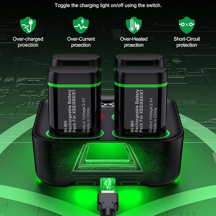 DINOSTRIKE Charger with 4x4800mWh Rechargeable Battery Pack for Xbox One/Xbox Series X|S Controllers, X-Series X Controller Battery Charging Station for X1/ S/X/Elite(4 Packs)