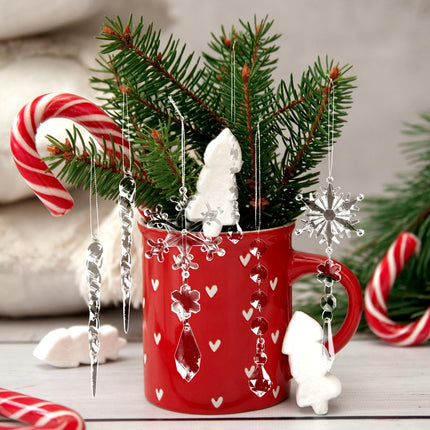 30-Piece Clear Acrylic Snowflake & Icicle Christmas Tree Ornaments