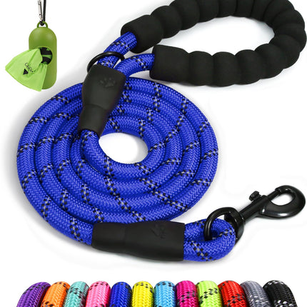 Correa de cuerda para perros medianos y grandes, 6 FT con mango acolchado, negro