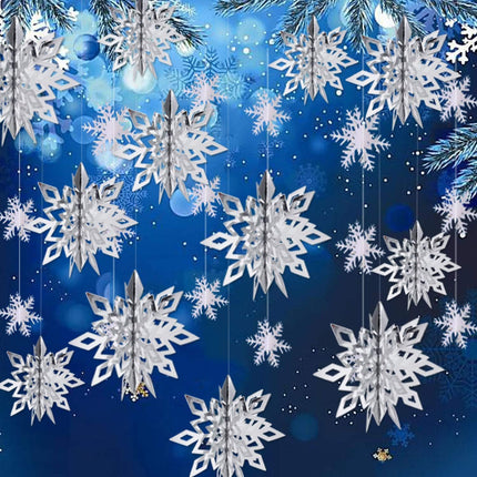 Snowflake Decorations, Paper Christmas Hanging Decor Indoor, White, 14-Pc