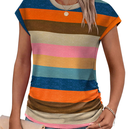 Womens Summer Tops Trendy 2026 Ruched Cap Short Sleeve Tshirts Shirts Crew Neck T Shirts Fashion