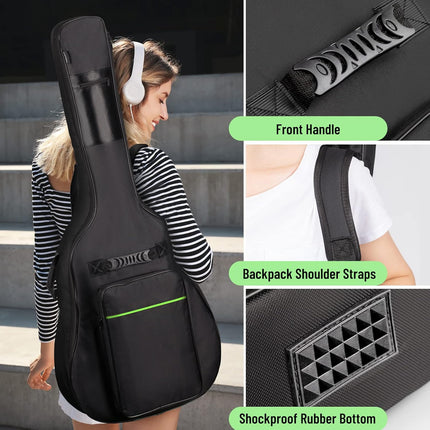 CAHAYA Acoustic Guitar Bag 0.35 In Thick Padding for 40 41 42 in Acoustic Guitars Waterproof Dual Adjustable Shoulder Strap Guitar Case Gig Bag with Back Hanger Loop, Green CY0291