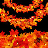 Fall Decorations for Home 9FT Fall Garland with Lights Plug in UL Listed 50 Orange Incandescent Bulbs, Connectable Fall Lights for Indoor Outdoor Halloween Harvest Thanksgivings Holiday Decorations