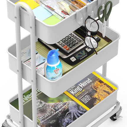 3-Tier Heavy Duty Metal Utility Rolling Cart, White - photo 3