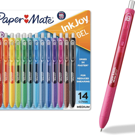 Paper Mate InkJoy Gel Pens, Assorted, Medium Point (0.7mm), 14 Count - Smooth Writing, Back to School, Teacher Supplies, Journaling, Note-Taking, Doodling